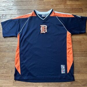 Majestic Detroit Tigers MLB Baseball Jersey Mens XL T Navy Orange D Logo